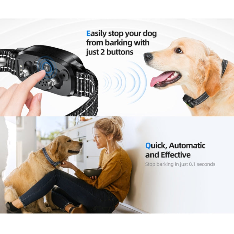 Smart anti-barking dog collar with black control unit and woven mesh strap
