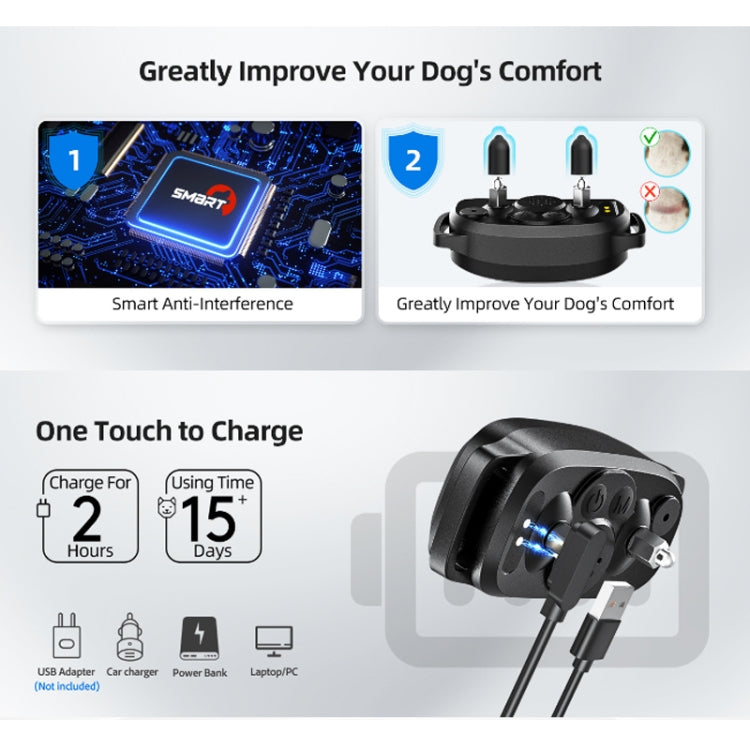 USB charging cable for rechargeable dog training collar with black charger dock