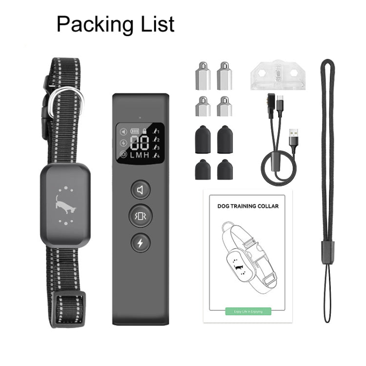 Dog training remote and collar receiver kit with charging cable, clips, and straps