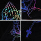 Set of four praying hands car stickers with rosary beads and cross, neon multicolor