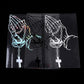 Pack of praying hands car stickers with rosary beads and cross, assorted color variants