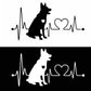 German shepherd cartoon heartbeat car sticker, black and white variants