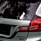 White dog heartbeat car decal on car rear quarter panel