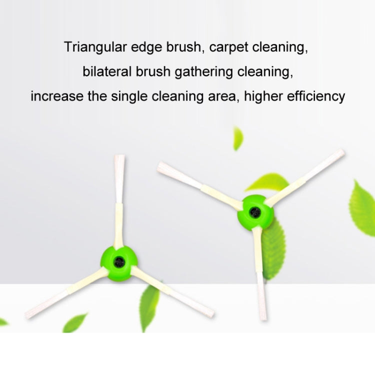 Two side brush assemblies with green hubs and white bristles for robot vacuum
