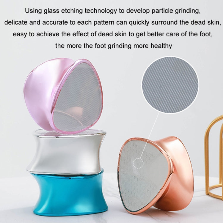 Pink and blue foot peeling grinder heads with gray textured grinding surfaces