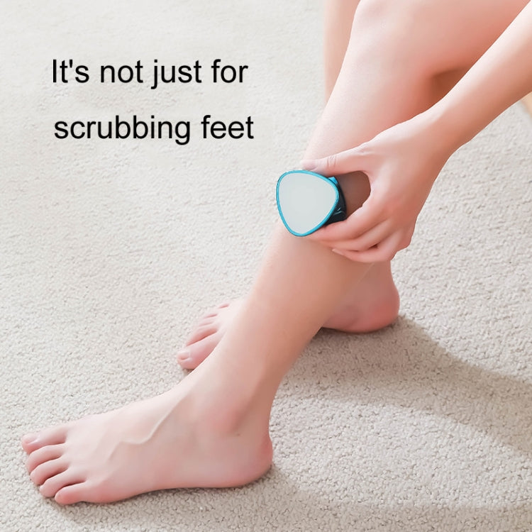 Handheld blue foot grinder with circular abrasive head for smoothing heels