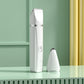 White electric pet hair clipper with cone grooming attachment on stand