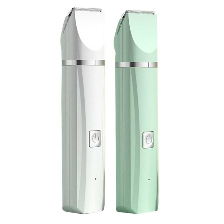 Electric pet hair clipper pair, gray and green, shown side by side
