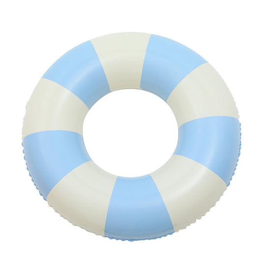 Inflatable child swimming ring, blue and white striped round float with inner hole