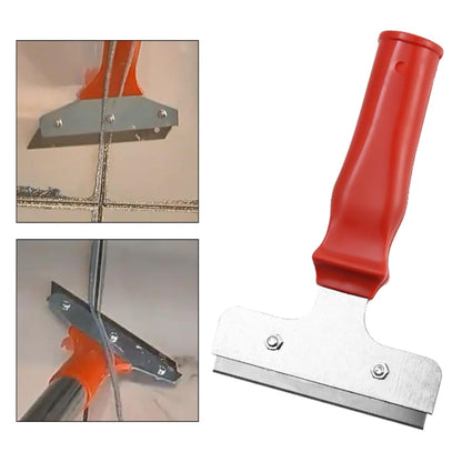 Glass scraper with red plastic handle and metal blade, flat edge