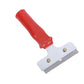 Hand scraper cleaner with red handle and wide steel blade, two screw caps