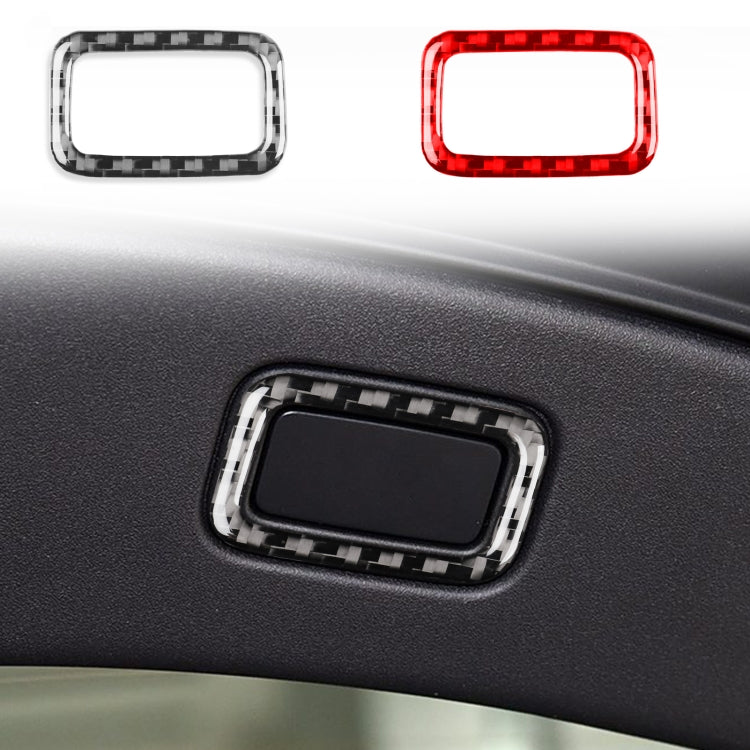 Trunk button sticker bezel set: black and red carbon-fiber rectangular frames