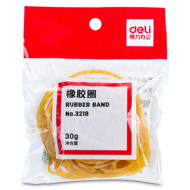 Yellow rubber bands sealed in clear bag with red top and label