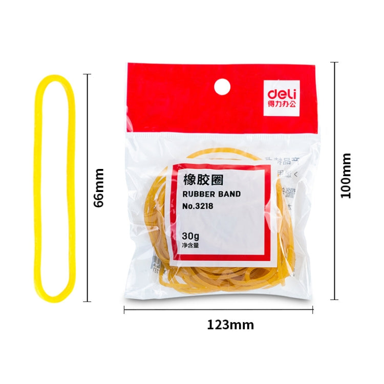 Yellow rubber bands in sealed pouch with size measurements shown