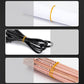 Yellow and black rubber bands bundled around stationery and cords