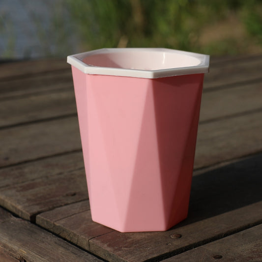 Pink diamond-shaped plastic self-watering plant pot, 12cm x 14cm