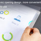 Transparent file cover insert with arc opening, hand sliding the cover in