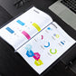 A4 transparent report cover insert opened to multi-step infographic pages