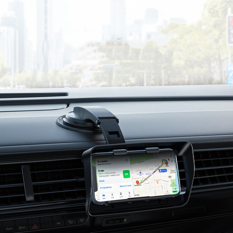 Black car air vent phone holder with front cradle holding a smartphone
