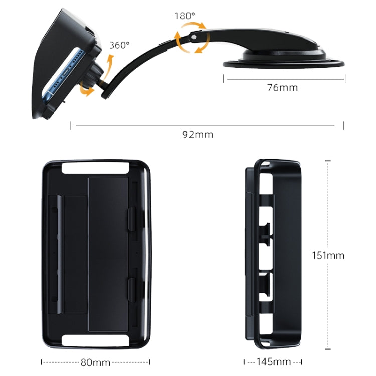 Black adjustable car phone holder cradle with side grips and rotating mount joint