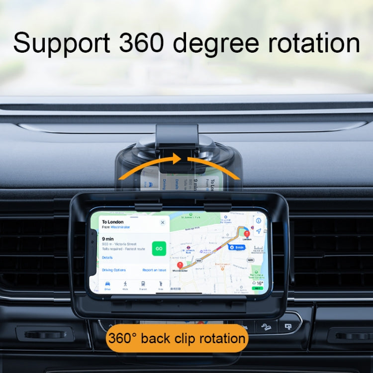 Rotating black car air vent phone holder with cradle gripping the smartphone
