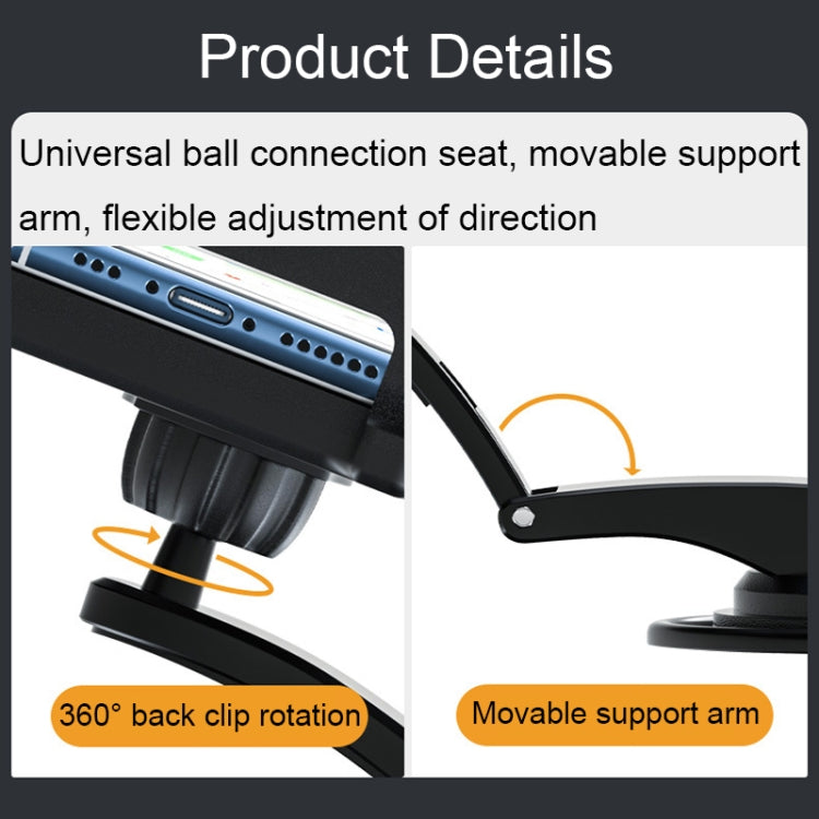 Universal ball-joint car phone holder with pivoting support arm and clip rotation