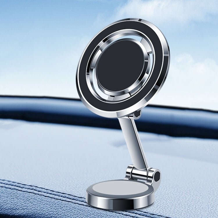 Silver universal magnetic dashboard phone holder with foldable stand and magnet ring