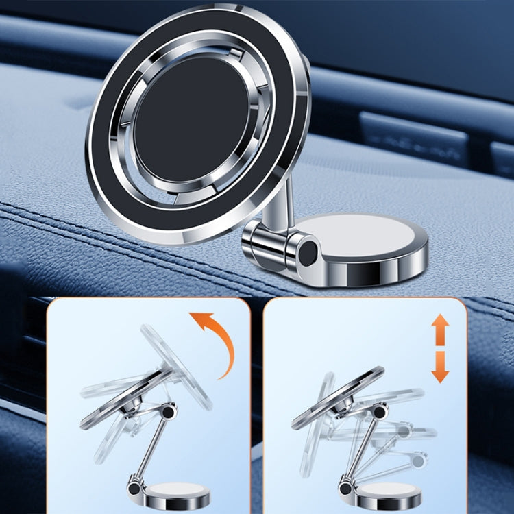 Silver magnetic dashboard phone holder with fold-out mounting arms
