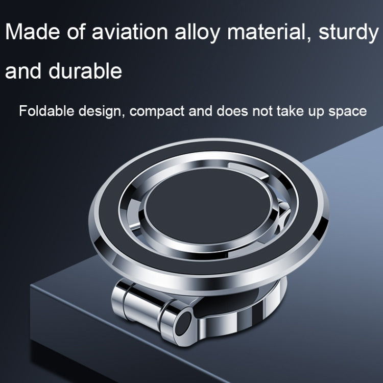 Silver foldable universal magnetic phone holder with compact round magnet ring
