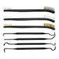 Pipe scratch brush set with curved black handles and wire and nylon bristle heads