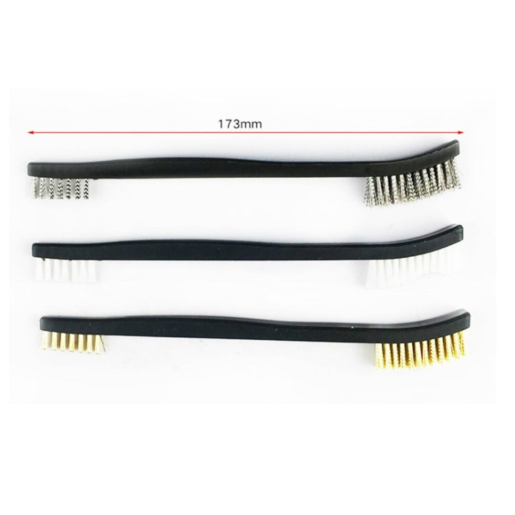 Steel wire and nylon pipe cleaning brushes with black handles, marked for 173mm length