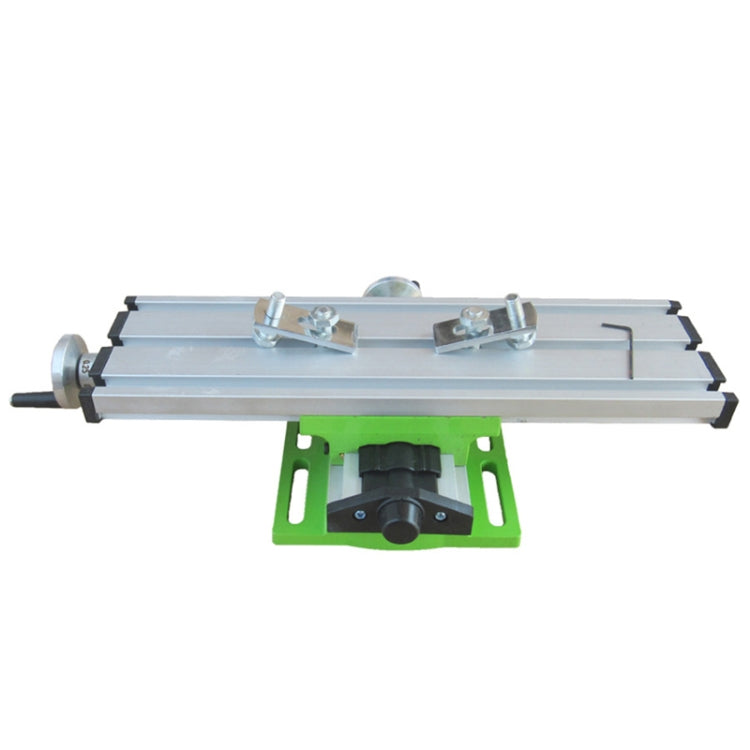 Aluminum drilling guide bar with green base and adjustable black clamp