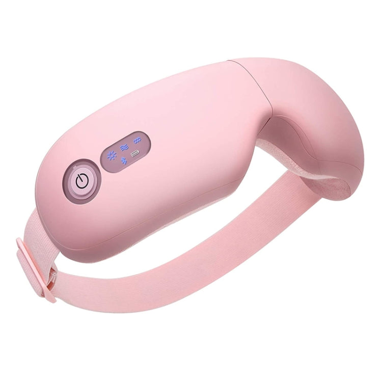 Pink eye massager with cushioned headband strap and side control panel