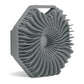Grey silicone body bath brush with circular scrubbing fins on a square holder