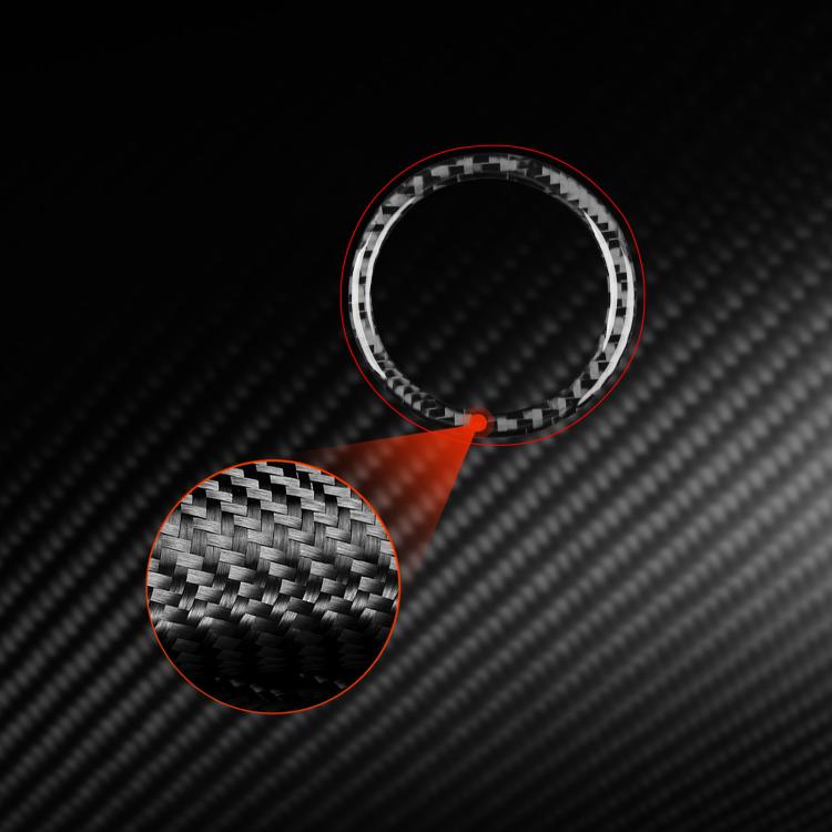 Black and red carbon-fiber headlight switch ring stickers (pair).