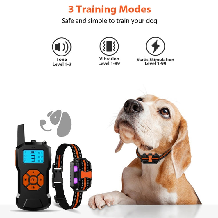 Dog training shock collar receiver showing three modes: tone, vibration, static stimulation