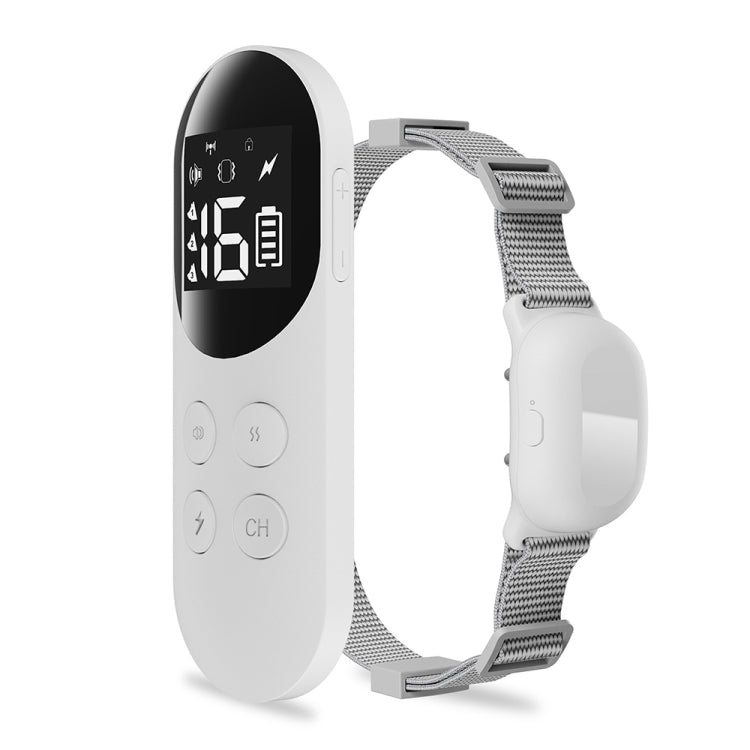 White smart waterproof shock collar remote and mesh strap receiver