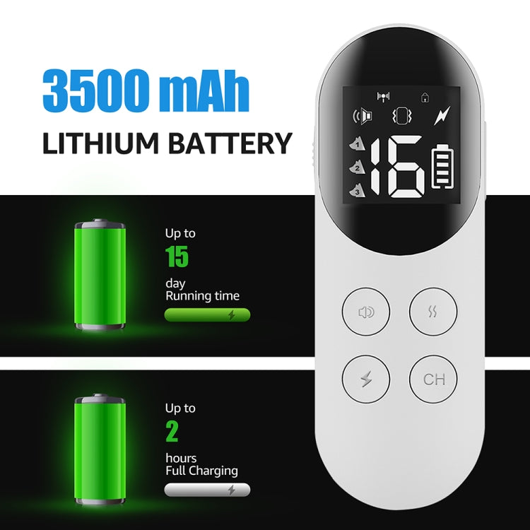 White remote control with 3500 mAh battery capacity indicator and LCD screen