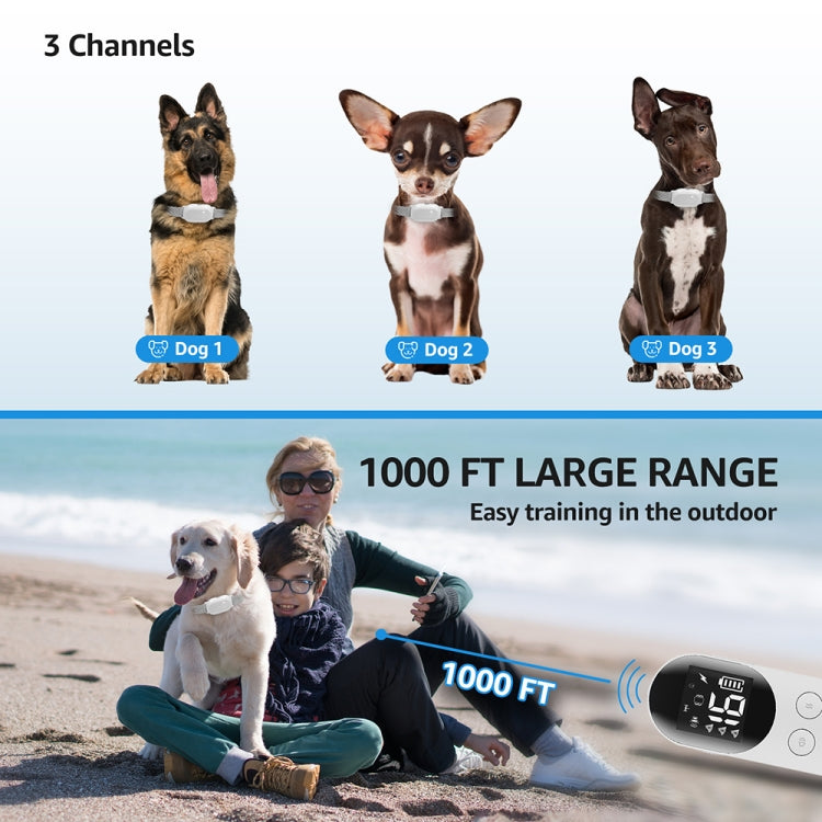 Remote-controlled shock training collar with waterproof receiver and screen for dogs