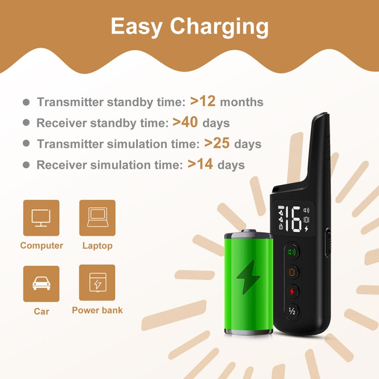 Black training remote with charging battery icon beside receiver