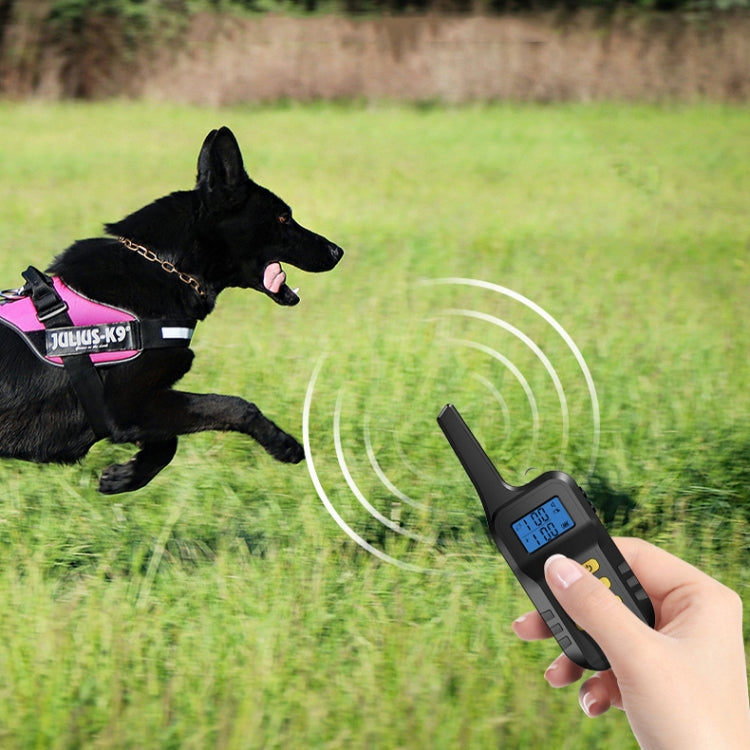 Handheld dog training remote with LCD screen and control buttons, wireless