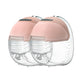 Wearable breast pump with pink dome and two clear suction cups, double unit