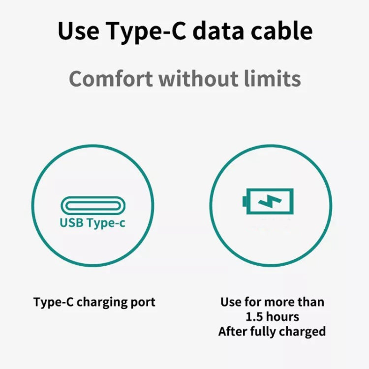 Wearable breast pump charging feature with Type-C data cable and runtime note