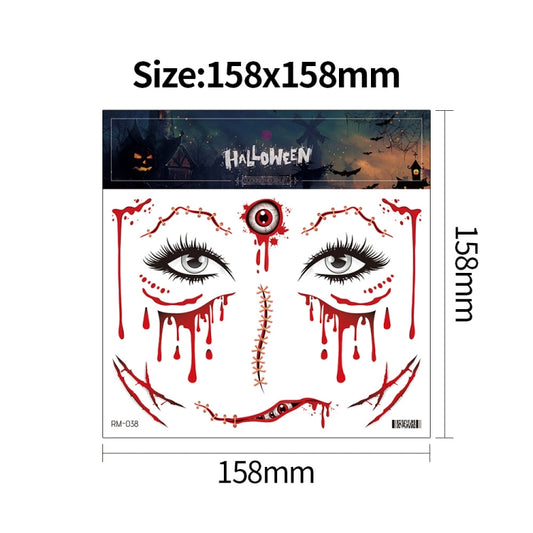 Horror face tattoo sticker sheet showing stitched eyes and red dripping effects