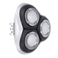 Three-head replacement shaver blade set with silver foil discs in black housing