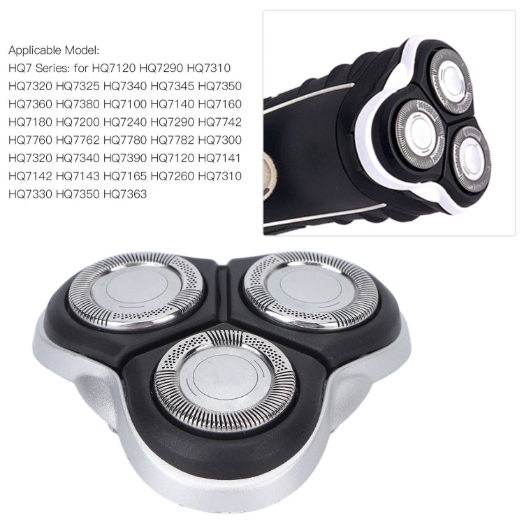 Replacement shaver blade set with three silver foil cutters on black base