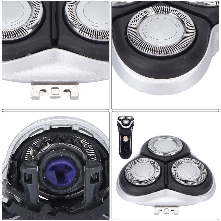 Replacement shaver blade set close-up showing foil discs and bottom slider tab