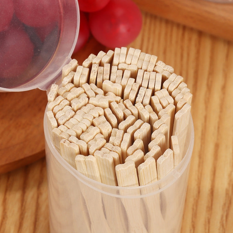 Bamboo two-tine dessert forks in a clear plastic can