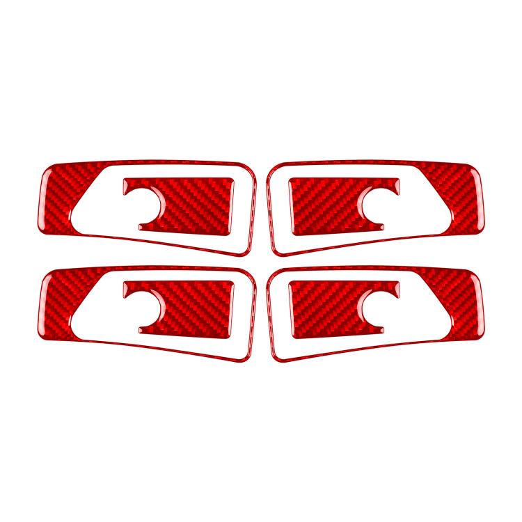Red carbon-fiber look inner door handle sticker set, 4 pieces with keyhole cutouts