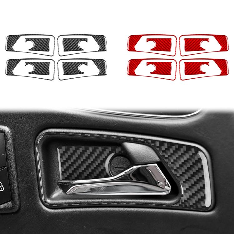 Carbon-fiber inner door handle stickers in black and red, 8-piece set with cutouts
